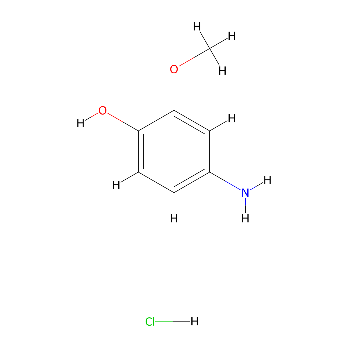 4-Amino-2-methoxyphenol hydrochloride molecular structure, CAS 4956-52-9