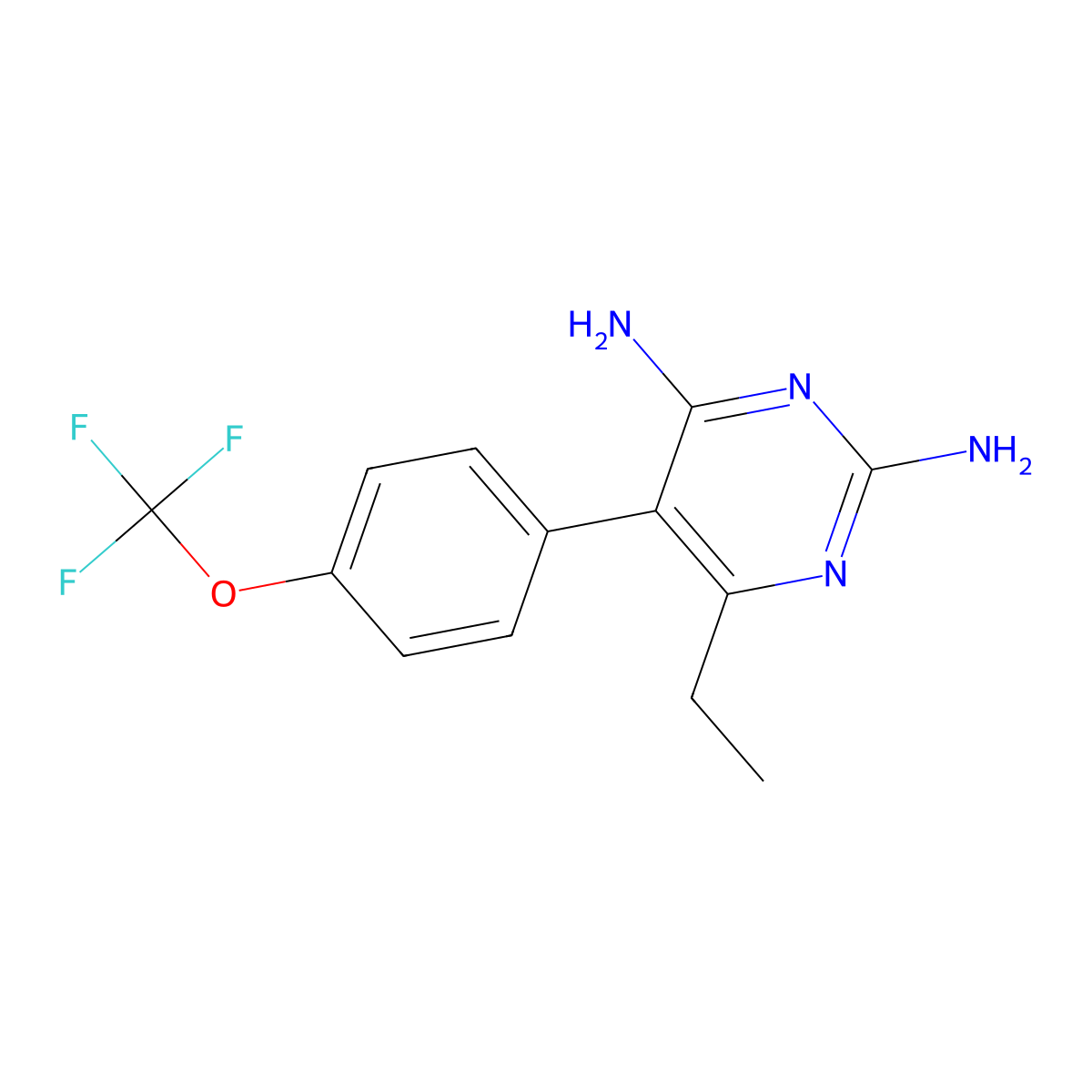 Pyrimidine, 2,4-diamino-6-ethyl-5-(p-(trifluoromethoxy)phenyl)- molecular structure, CAS 49561-95-7