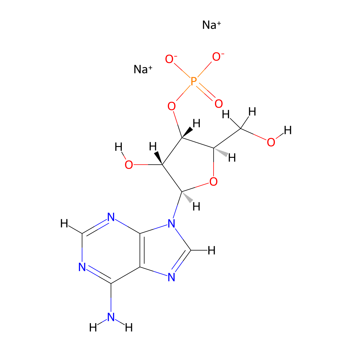 Sodium (2R,3S,4R,5R)-5-(6-amino-9H-purin-9-yl)-4-hydroxy-2-(hydroxymethyl)tetrahydrofuran-3-yl phosphate molecular structure, CAS 4958-39-8