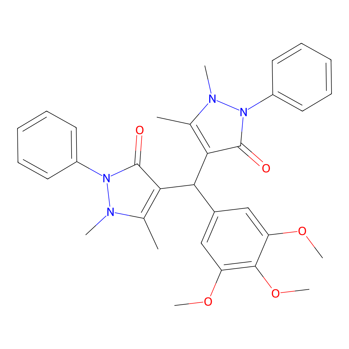 4-[(1,5-Dimethyl-3-oxo-2-phenylpyrazol-4-yl)-(3,4,5-trimethoxyphenyl)methyl]-1,5-dimethyl-2-phenylpyrazol-3-one molecular structure, CAS 49581-17-1