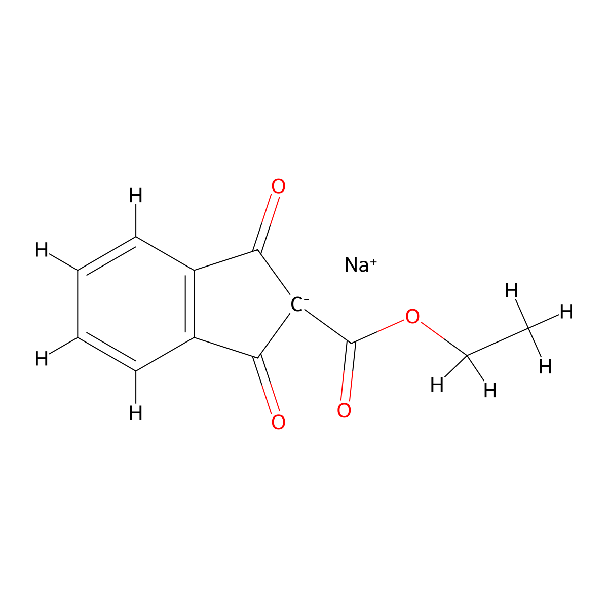 1H-Indene-2-carboxylic acid, 2,3-dihydro-1,3-dioxo-, ethyl ester, ion(1-), sodium (1:1) molecular structure, CAS 49583-83-7