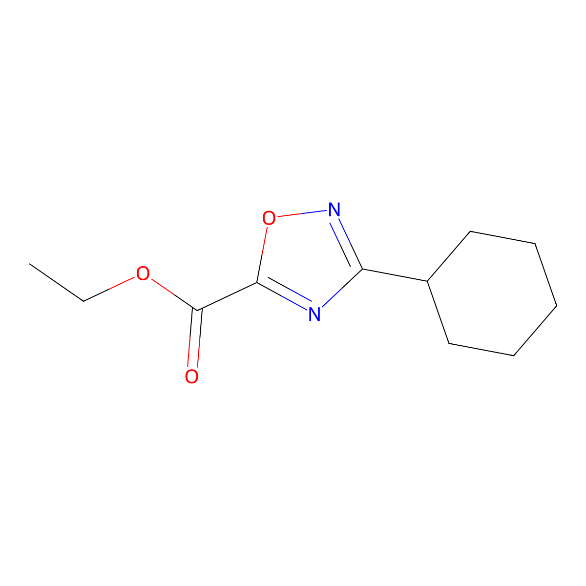 Ethyl 3-cyclohexyl-1,2,4-oxadiazole-5-carboxylate molecular structure, CAS 49586-75-6