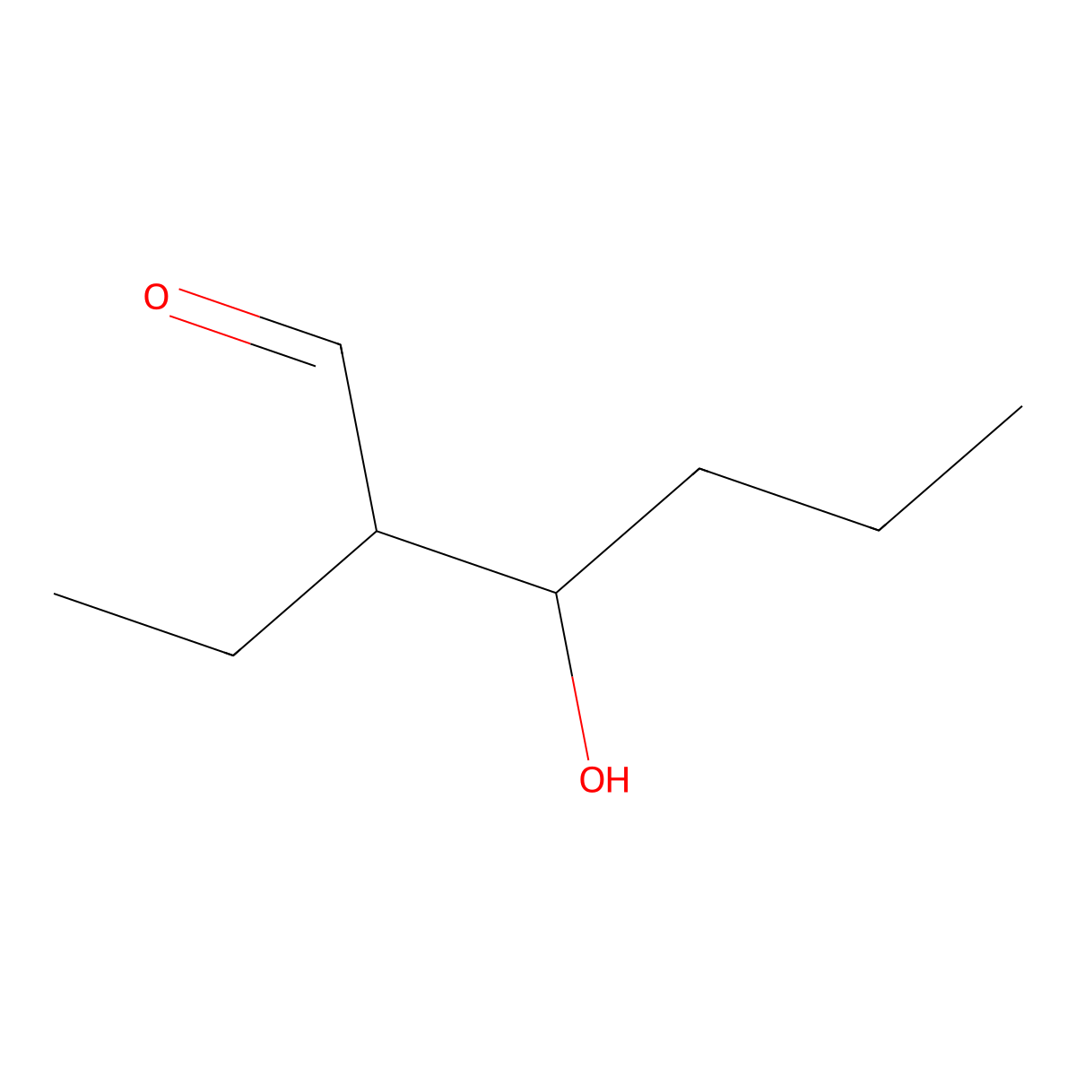 2-Ethyl-3-hydroxyhexanal molecular structure, CAS 496-03-7