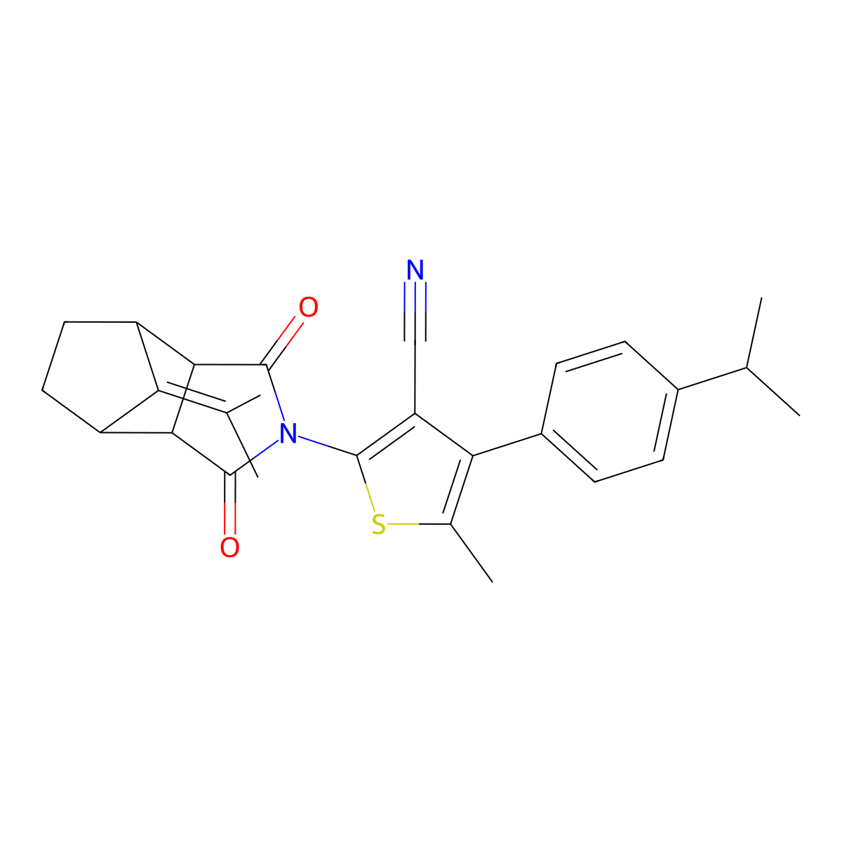 2-[1,3-dioxo-8-(propan-2-ylidene)octahydro-2H-4,7-methanoisoindol-2-yl]-5-methyl-4-[4-(propan-2-yl)phenyl]thiophene-3-carbonitrile molecular structure, CAS 496010-74-3