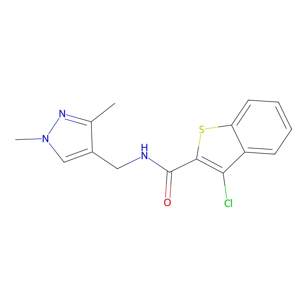 3-chloro-N-[(1,3-dimethyl-1H-pyrazol-4-yl)methyl]-1-benzothiophene-2-carboxamide molecular structure, CAS 496010-89-0