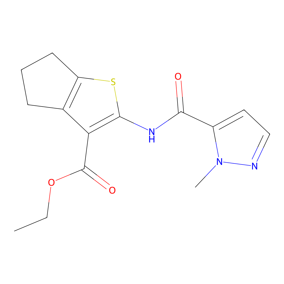 ethyl 2-(1-methyl-1H-pyrazole-5-carboxamido)-5,6-dihydro-4H-cyclopenta[b]thiophene-3-carboxylate molecular structure, CAS 496010-92-5