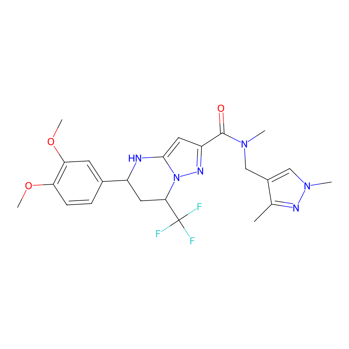 5-(3,4-dimethoxyphenyl)-N-[(1,3-dimethyl-1H-pyrazol-4-yl)methyl]-N-methyl-7-(trifluoromethyl)-4,5,6,7-tetrahydropyrazolo[1,5-a]pyrimidine-2-carboxamide molecular structure, CAS 496010-96-9