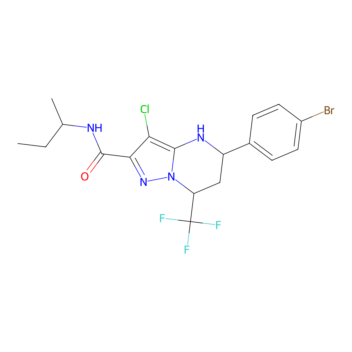 5-(4-bromophenyl)-N-(sec-butyl)-3-chloro-7-(trifluoromethyl)-4,5,6,7-tetrahydropyrazolo[1,5-a]pyrimidine-2-carboxamide molecular structure, CAS 496011-00-8