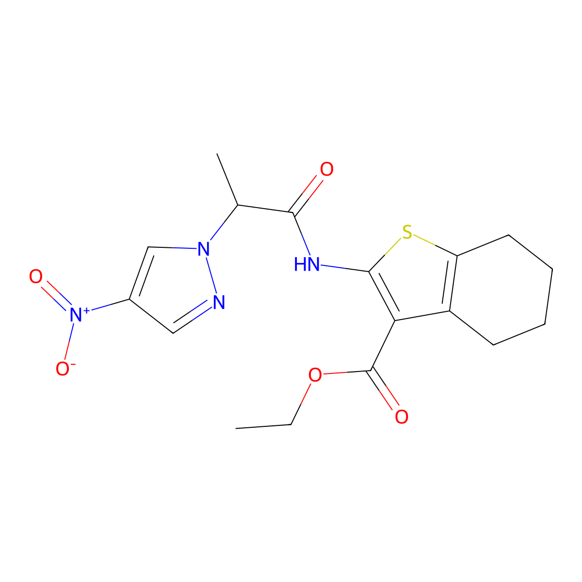 Ethyl 2-[2-(4-nitropyrazol-1-yl)propanoylamino]-4,5,6,7-tetrahydro-1-benzothiophene-3-carboxylate molecular structure, CAS 496011-01-9