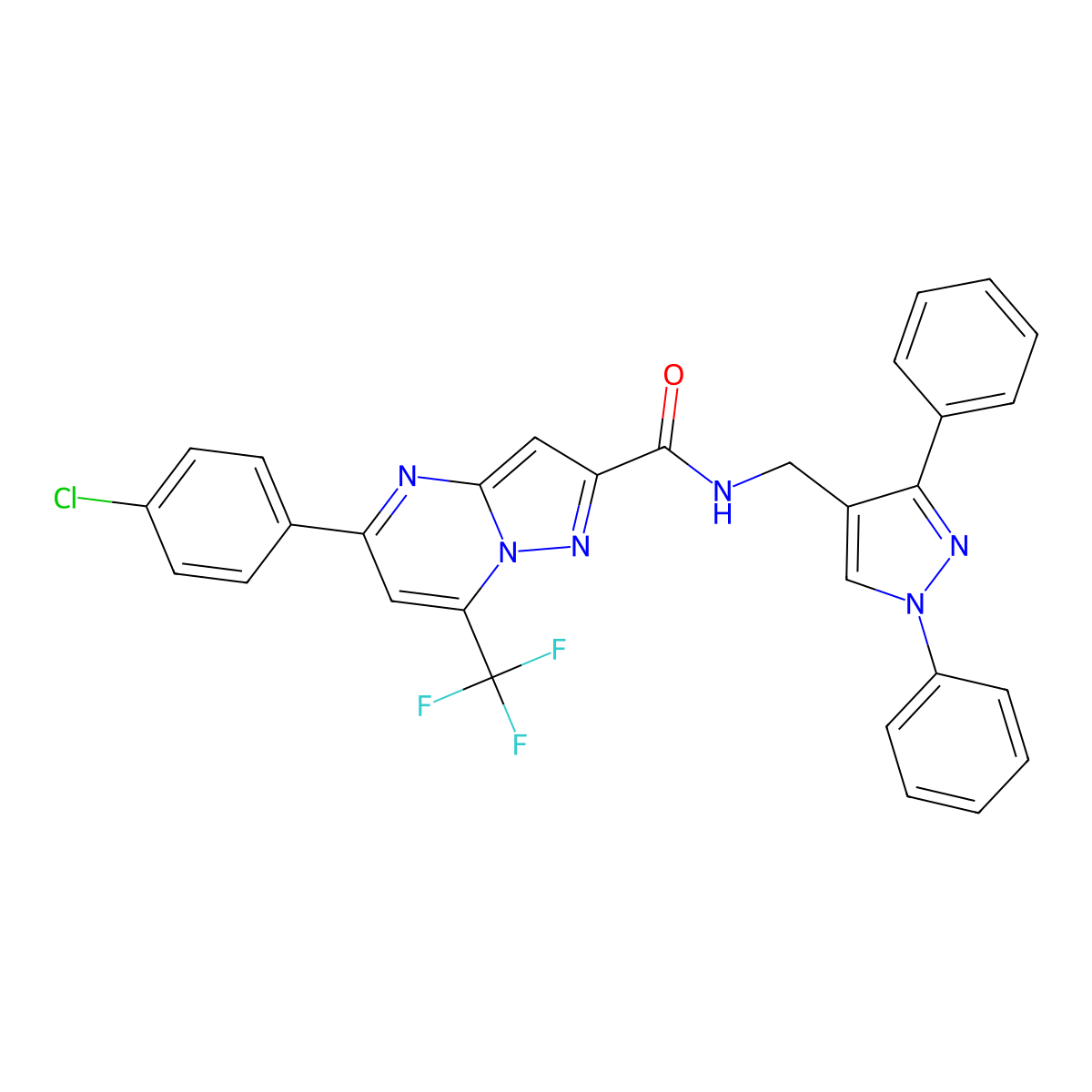 5-(4-chlorophenyl)-N-[(1,3-diphenylpyrazol-4-yl)methyl]-7-(trifluoromethyl)pyrazolo[1,5-a]pyrimidine-2-carboxamide molecular structure, CAS 496011-03-1