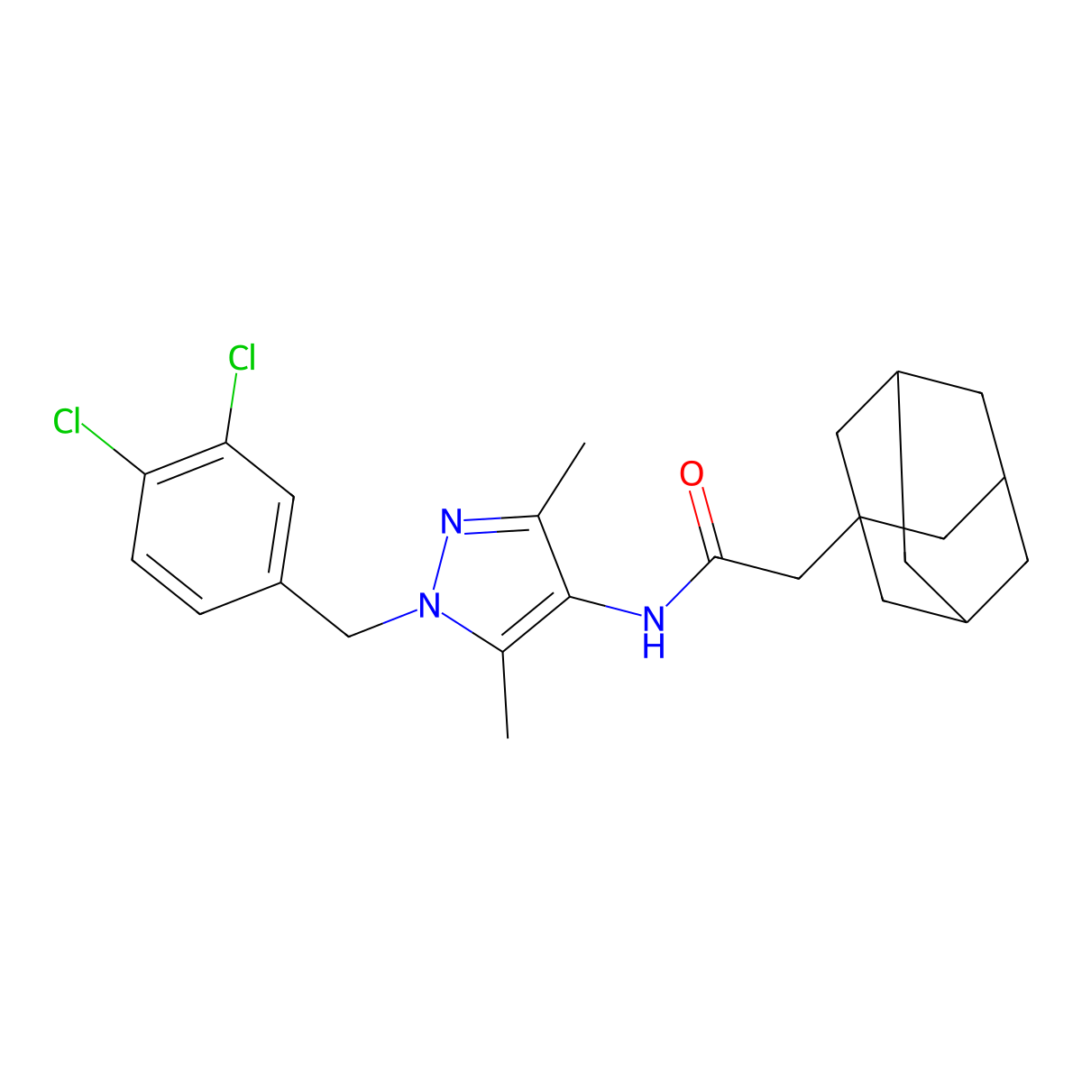 2-(1-adamantyl)-N-[1-[(3,4-dichlorophenyl)methyl]-3,5-dimethylpyrazol-4-yl]acetamide molecular structure, CAS 496011-04-2