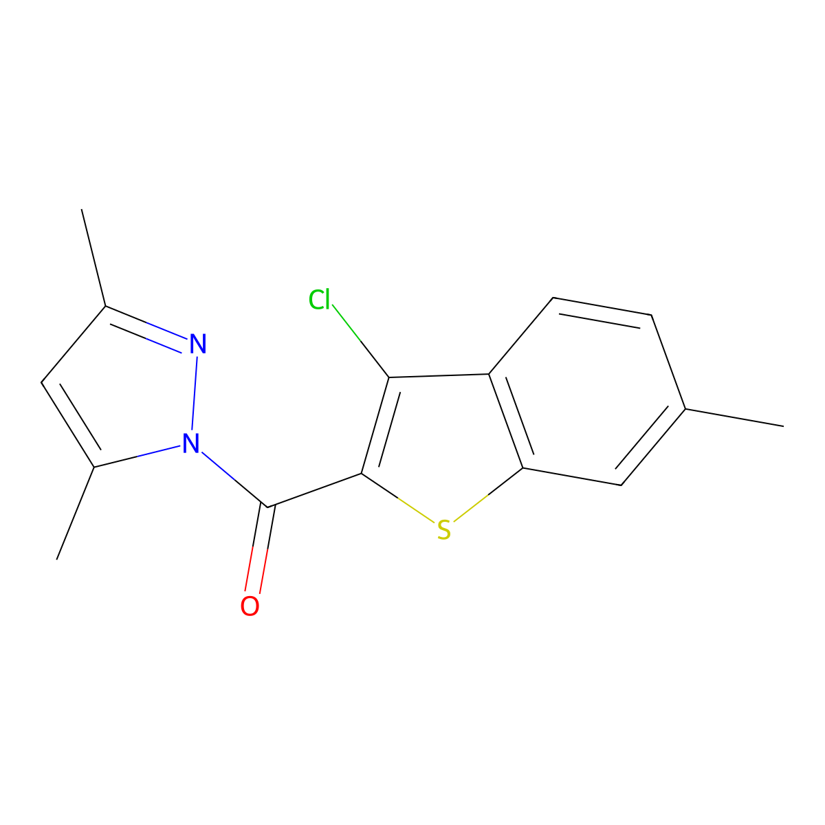 (3-Chloro-6-methyl-1-benzothiophen-2-yl)-(3,5-dimethylpyrazol-1-yl)methanone molecular structure, CAS 496011-07-5