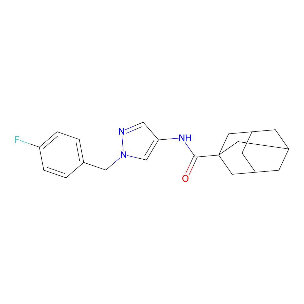 N-[1-[(4-fluorophenyl)methyl]pyrazol-4-yl]adamantane-1-carboxamide molecular structure, CAS 496011-08-6
