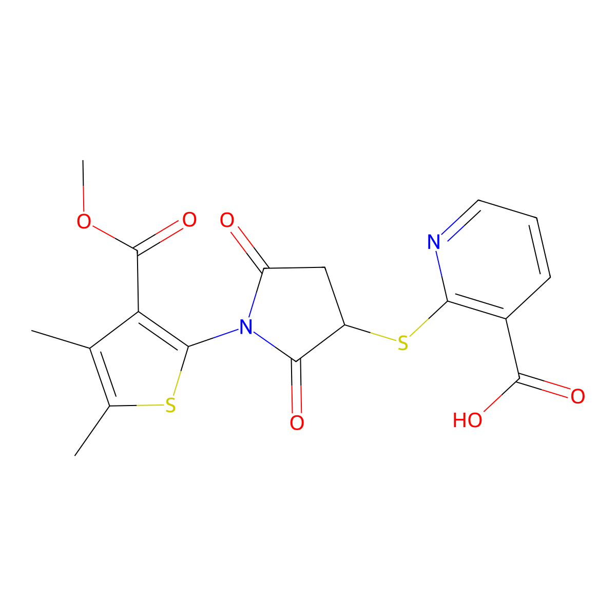 2-({1-[3-(Methoxycarbonyl)-4,5-dimethylthiophen-2-yl]-2,5-dioxopyrrolidin-3-yl}sulfanyl)pyridine-3-carboxylic acid molecular structure, CAS 496011-18-8