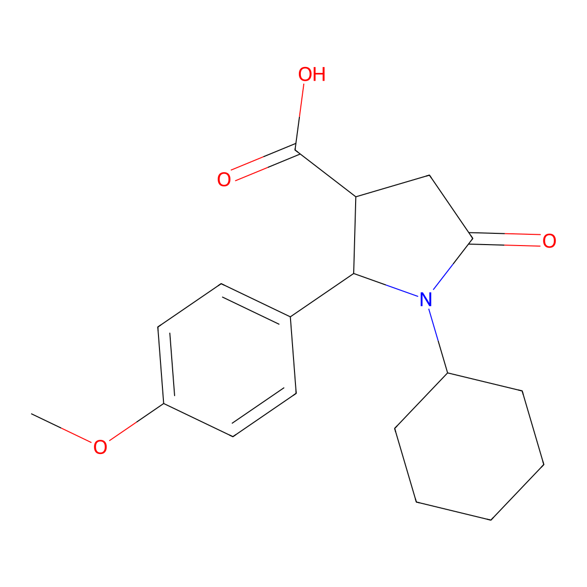1-Cyclohexyl-2-(4-methoxyphenyl)-5-oxopyrrolidine-3-carboxylic acid molecular structure, CAS 496013-12-8