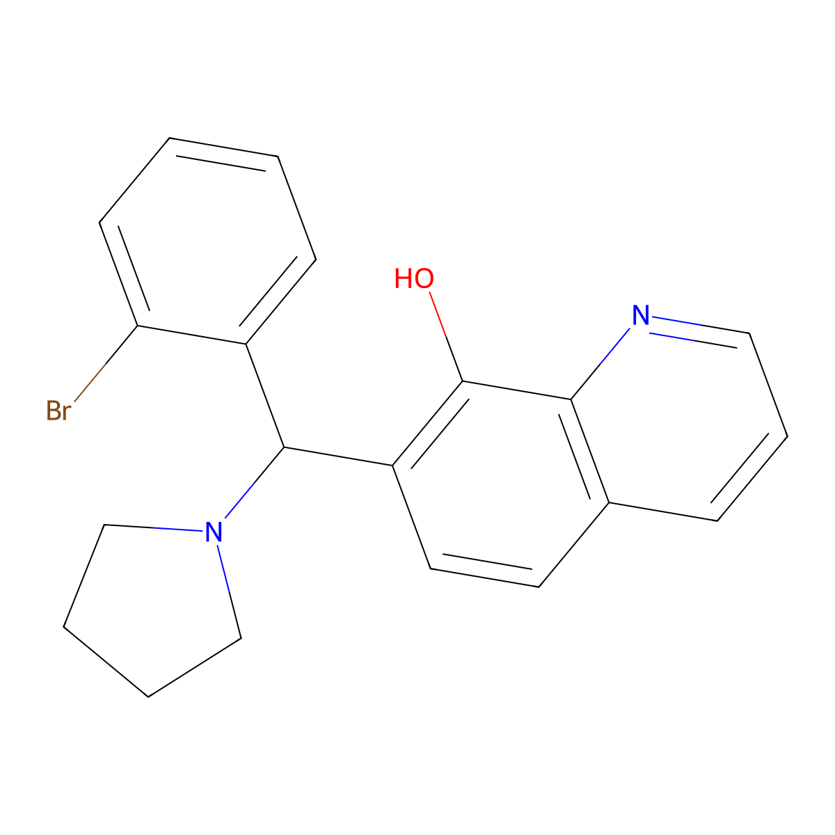 7-((2-Bromophenyl)(pyrrolidin-1-yl)methyl)quinolin-8-ol molecular structure, CAS 496013-36-6