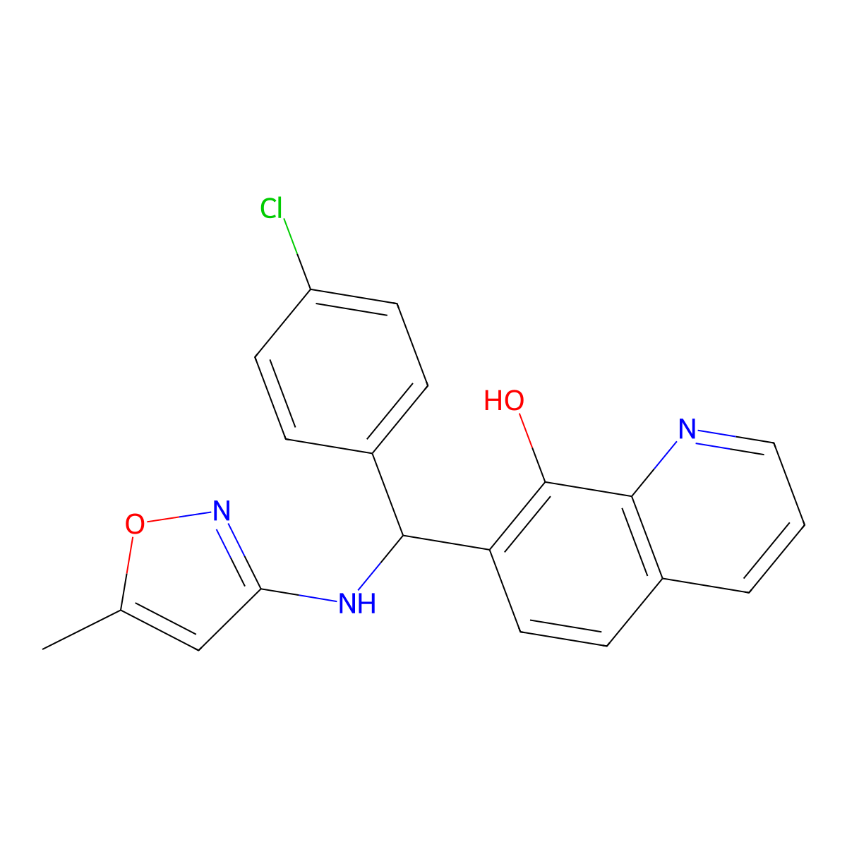 7-[(4-Chlorophenyl)-[(5-methyl-1,2-oxazol-3-yl)amino]methyl]quinolin-8-ol molecular structure, CAS 496013-45-7