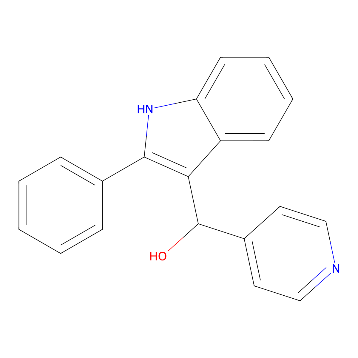 (2-phenyl-1H-indol-3-yl)(pyridin-4-yl)methanol molecular structure, CAS 496013-51-5