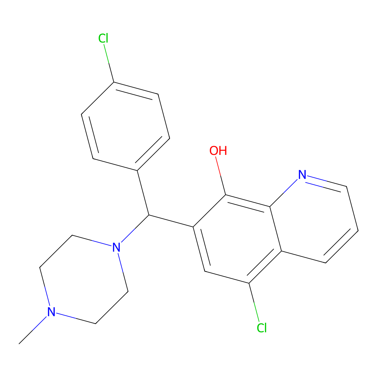 5-Chloro-7-[(4-chlorophenyl)-(4-methylpiperazin-1-yl)methyl]quinolin-8-ol molecular structure, CAS 496013-56-0