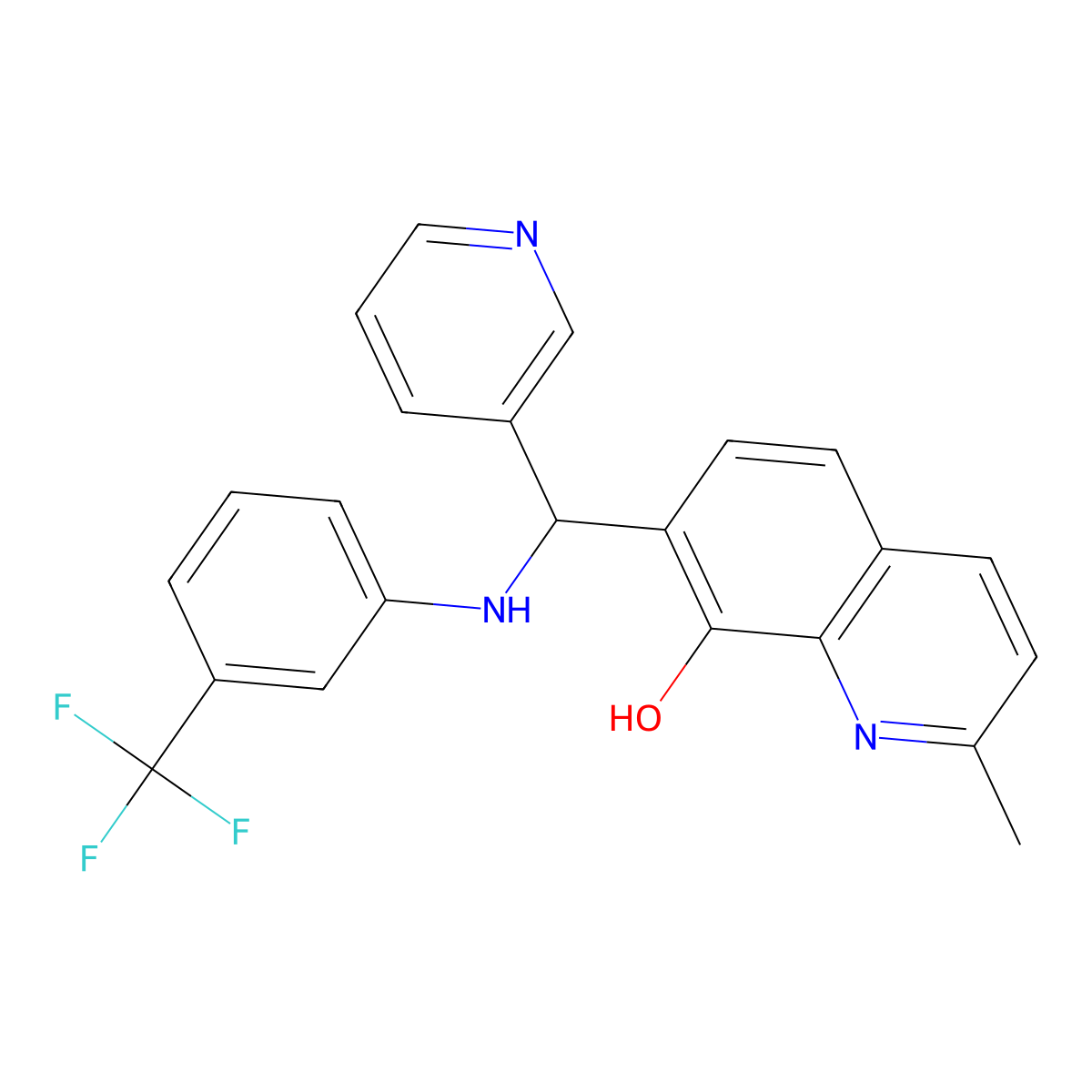 2-Methyl-7-[pyridin-3-yl-[3-(trifluoromethyl)anilino]methyl]quinolin-8-ol molecular structure, CAS 496013-57-1
