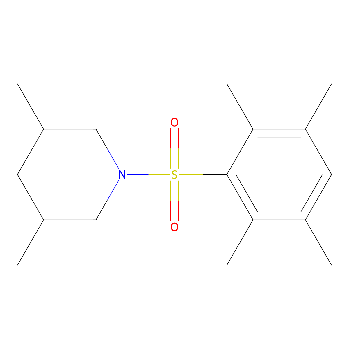 3,5-Dimethyl-1-((2,3,5,6-tetramethylphenyl)sulfonyl)piperidine molecular structure, CAS 496013-63-9