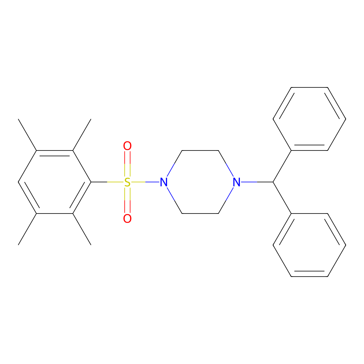 1-Benzhydryl-4-(2,3,5,6-tetramethylphenyl)sulfonylpiperazine molecular structure, CAS 496013-67-3