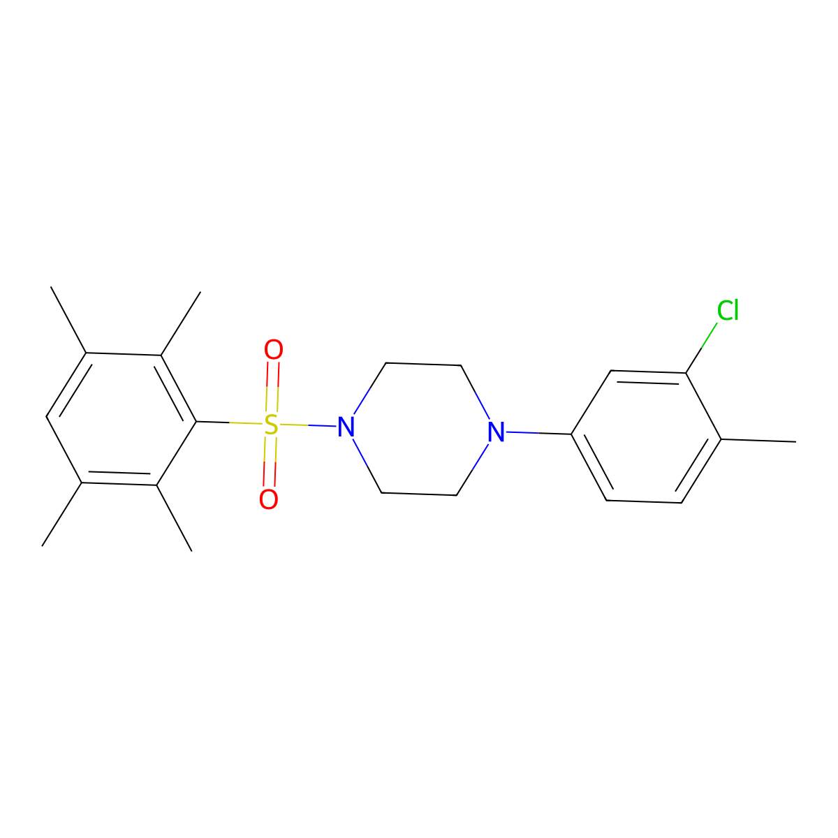 1-(3-Chloro-4-methylphenyl)-4-(2,3,5,6-tetramethylbenzenesulfonyl)piperazine molecular structure, CAS 496013-70-8