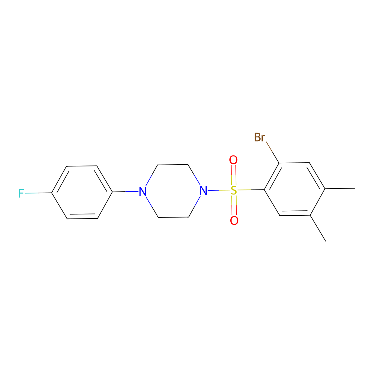 1-(2-Bromo-4,5-dimethylbenzenesulfonyl)-4-(4-fluorophenyl)piperazine molecular structure, CAS 496014-17-6