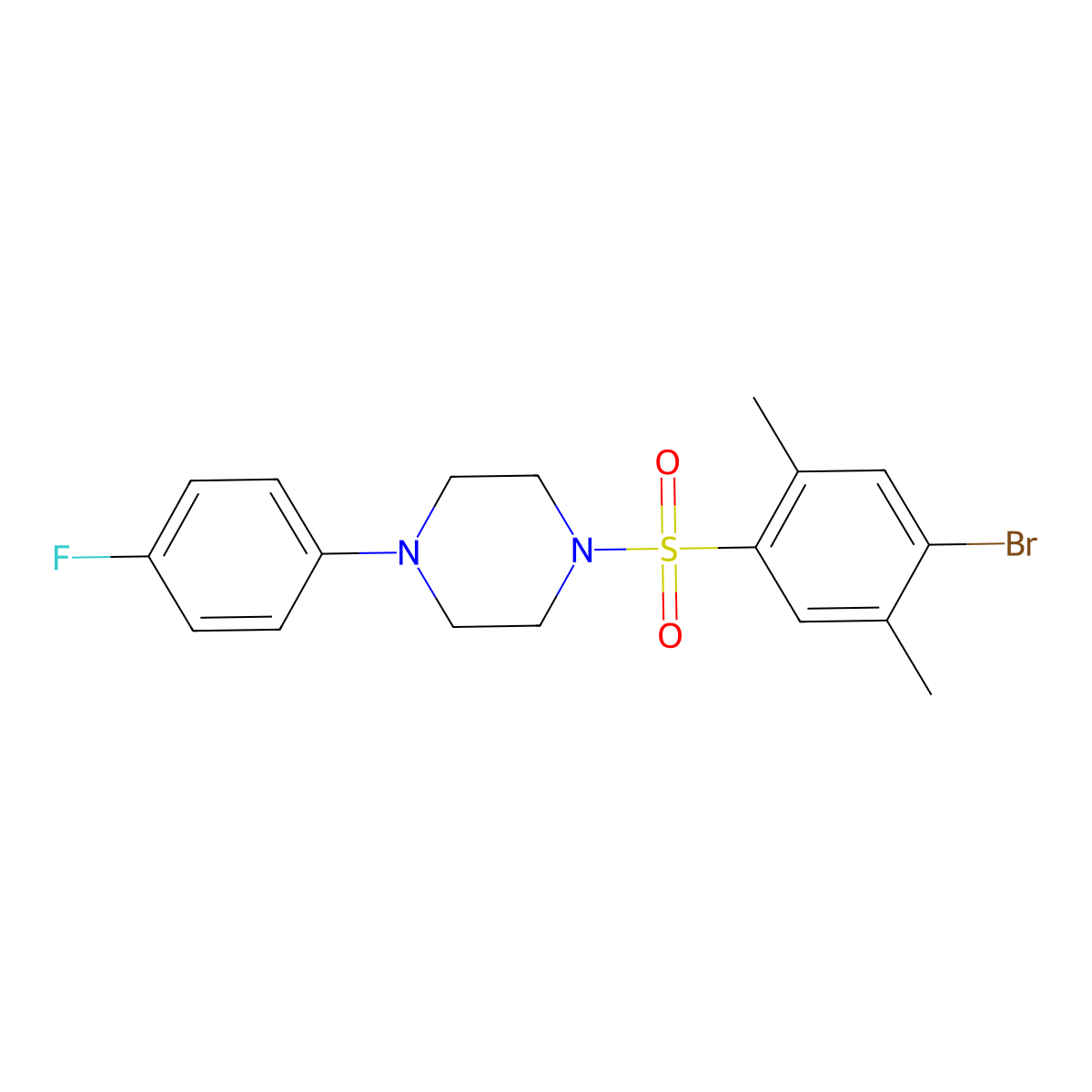 1-[(4-Bromo-2,5-dimethylphenyl)sulfonyl]-4-(4-fluorophenyl)piperazine molecular structure, CAS 496014-18-7