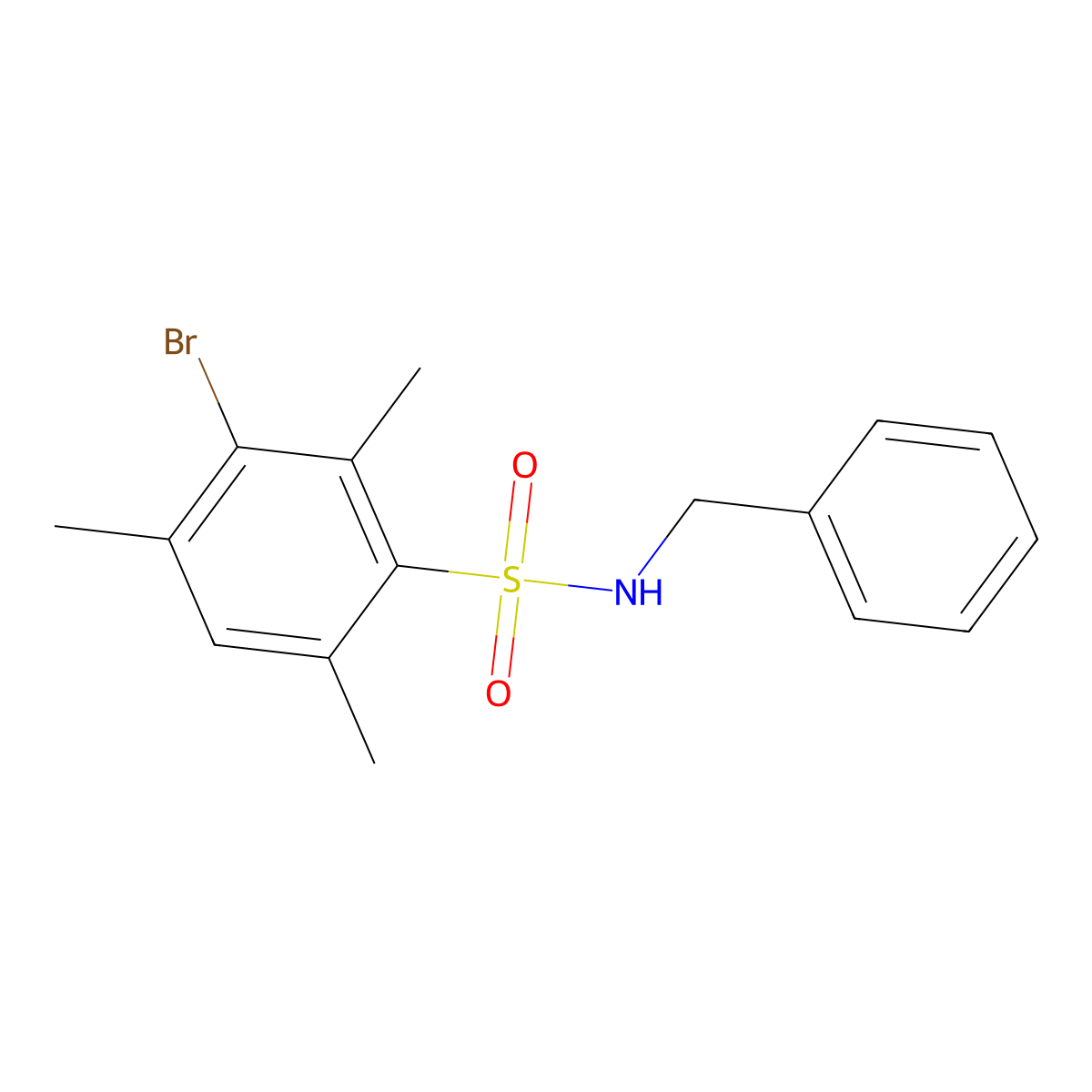 N-benzyl-3-bromo-2,4,6-trimethylbenzene-1-sulfonamide molecular structure, CAS 496014-64-3