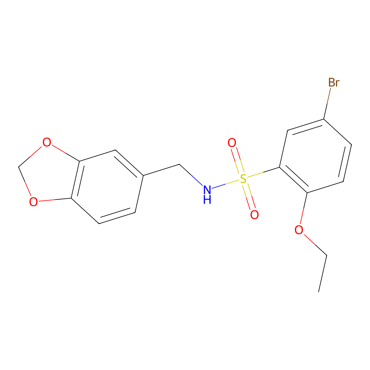 N-(1,3-benzodioxol-5-ylmethyl)-5-bromo-2-ethoxybenzenesulfonamide molecular structure, CAS 496014-72-3