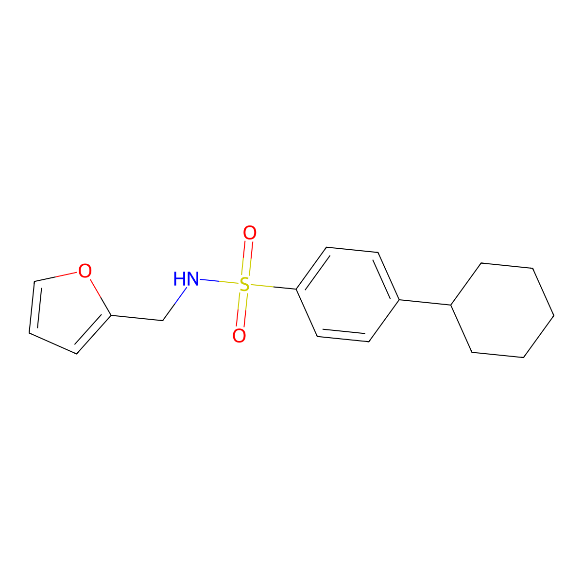 4-cyclohexyl-N-(2-furylmethyl)benzenesulfonamide molecular structure, CAS 496014-96-1