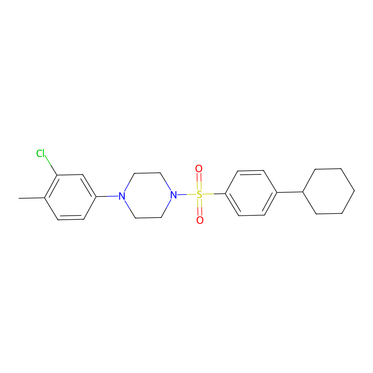 1-(3-Chloro-4-methylphenyl)-4-(4-cyclohexylbenzenesulfonyl)piperazine molecular structure, CAS 496015-02-2