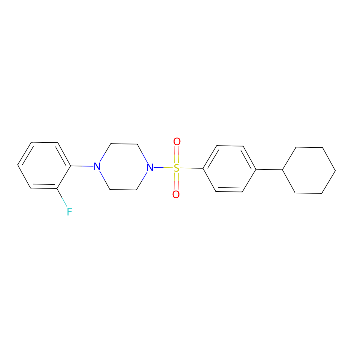 1-(4-Cyclohexylbenzenesulfonyl)-4-(2-fluorophenyl)piperazine molecular structure, CAS 496015-04-4