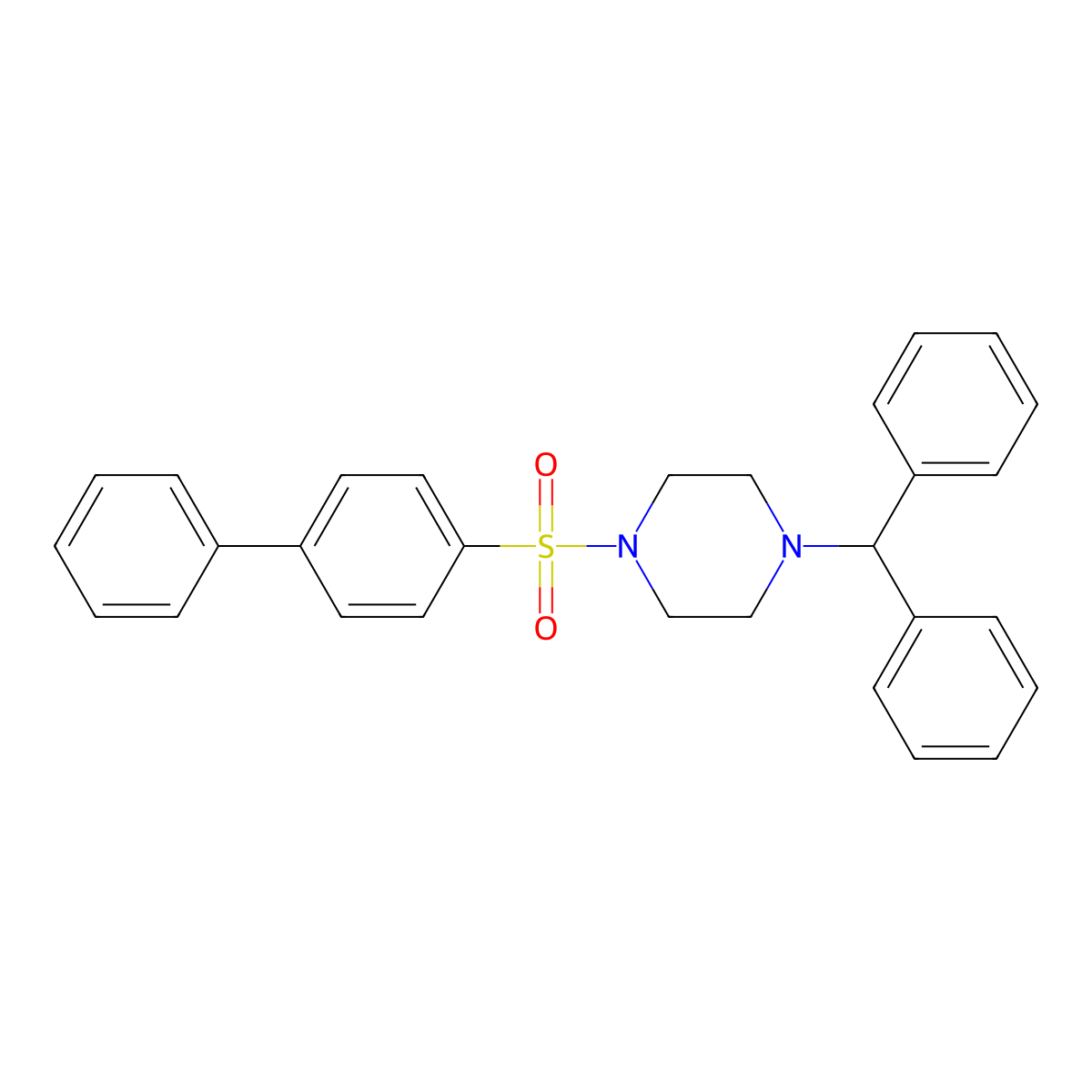 4-(Diphenylmethyl)-1-[(4-phenylphenyl)sulfonyl]piperazine molecular structure, CAS 496015-23-7