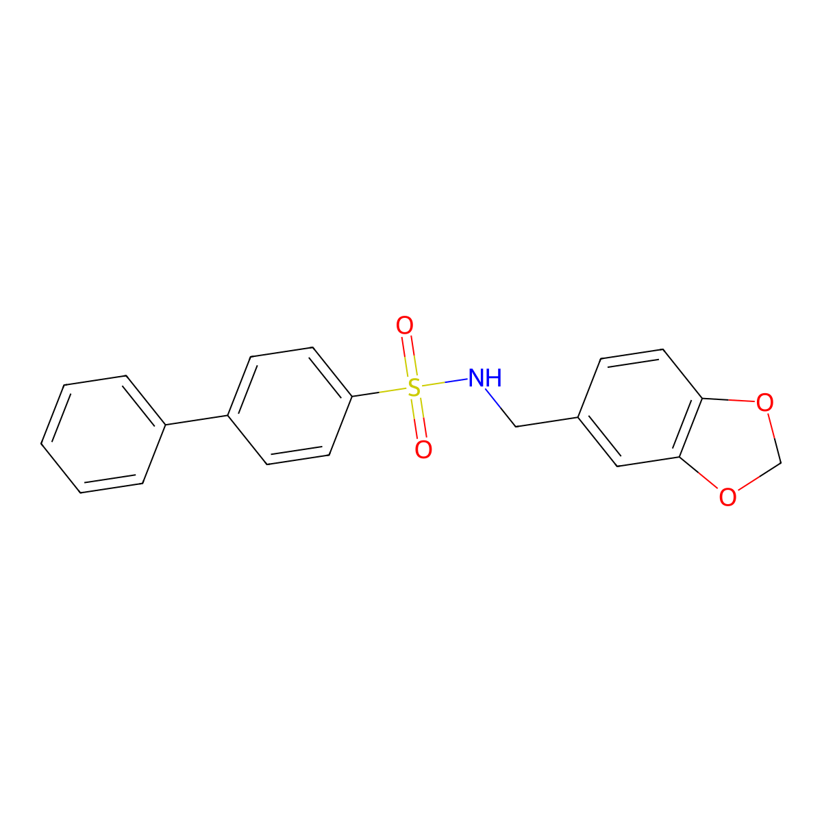 N-(1,3-benzodioxol-5-ylmethyl)-4-phenylbenzenesulfonamide molecular structure, CAS 496015-28-2