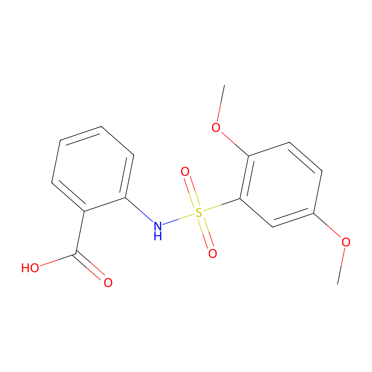 2-{[(2,5-Dimethoxyphenyl)sulfonyl]amino}benzoic acid molecular structure, CAS 496015-36-2