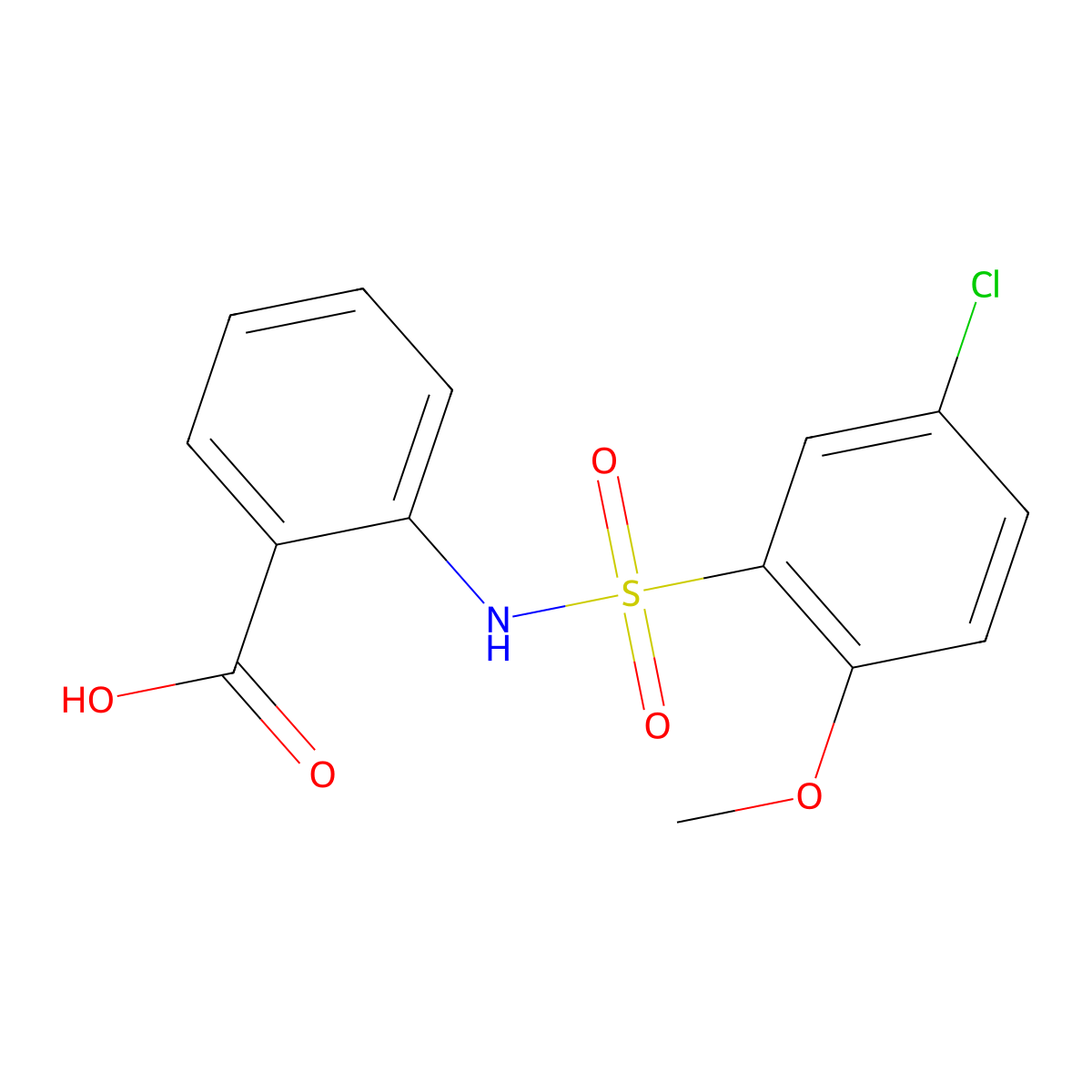 2-{[(5-Chloro-2-methoxyphenyl)sulfonyl]amino}benzoic acid molecular structure, CAS 496015-37-3