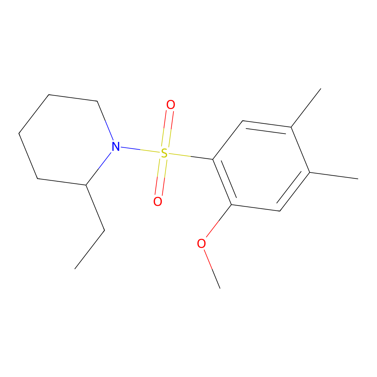 2-Ethyl-1-(2-methoxy-4,5-dimethylphenyl)sulfonylpiperidine molecular structure, CAS 496015-51-1