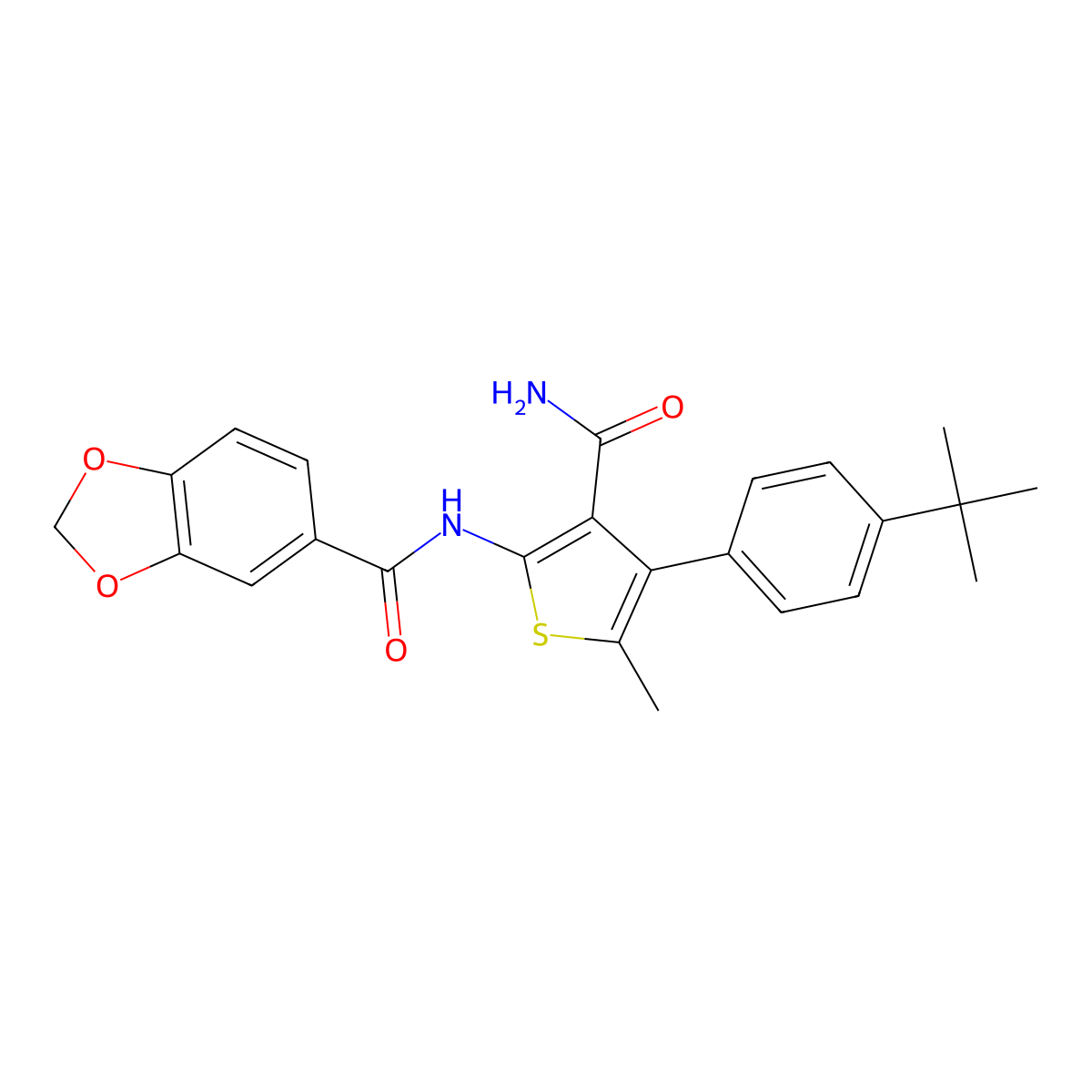 N-[4-(4-tert-butylphenyl)-3-carbamoyl-5-methylthiophen-2-yl]-1,3-benzodioxole-5-carboxamide molecular structure, CAS 496016-10-5