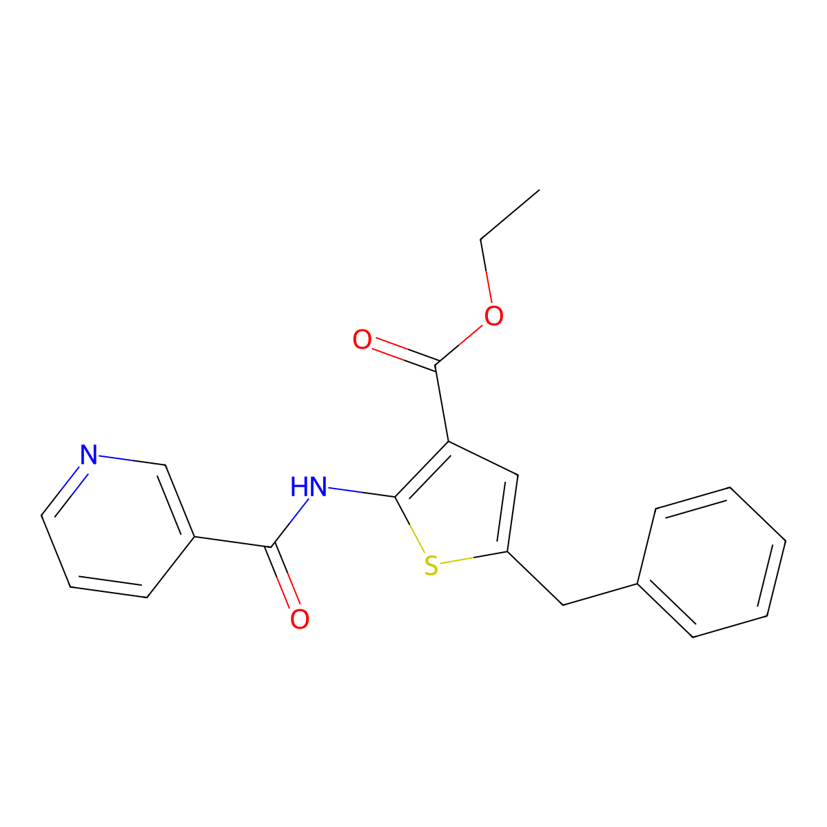 Ethyl 5-benzyl-2-(pyridine-3-carbonylamino)thiophene-3-carboxylate molecular structure, CAS 496016-32-1