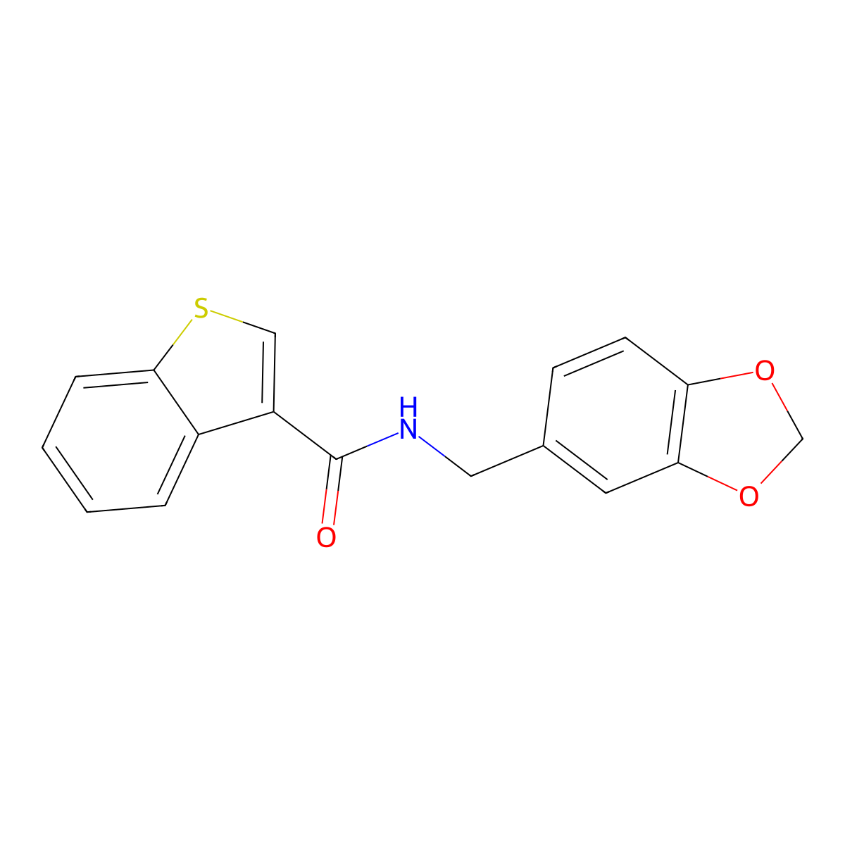 N-(1,3-benzodioxol-5-ylmethyl)-1-benzothiophene-3-carboxamide molecular structure, CAS 496016-33-2