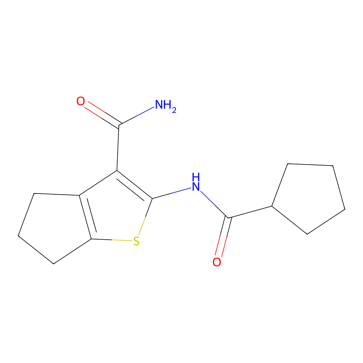 2-[(cyclopentylcarbonyl)amino]-5,6-dihydro-4H-cyclopenta[b]thiophene-3-carboxamide molecular structure, CAS 496016-36-5