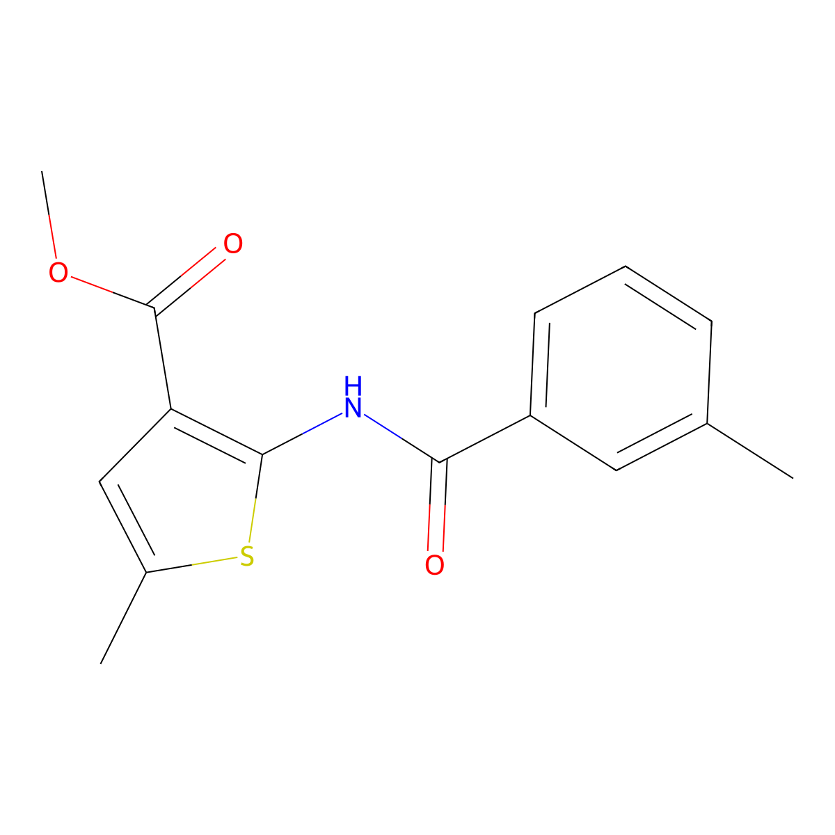 Methyl 5-methyl-2-[(3-methylbenzoyl)amino]thiophene-3-carboxylate molecular structure, CAS 496016-40-1