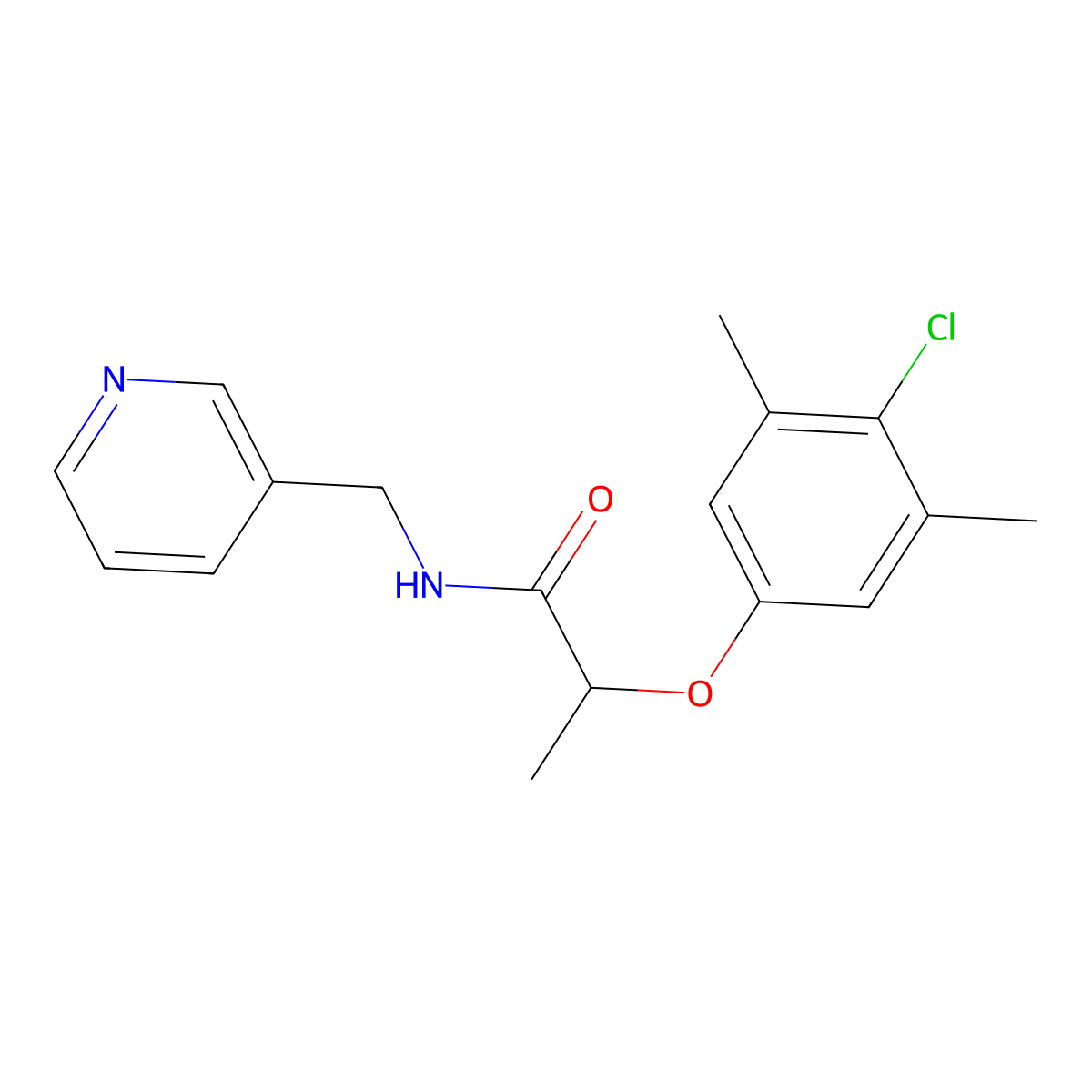 2-(4-chloro-3,5-dimethylphenoxy)-N-(pyridin-3-ylmethyl)propanamide molecular structure, CAS 496016-42-3