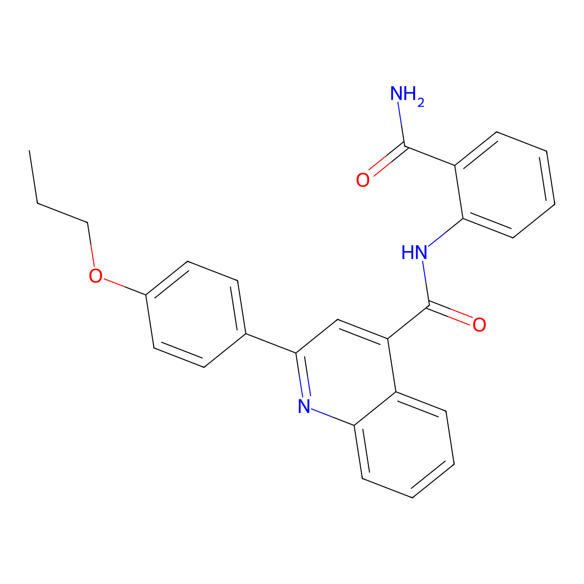 N-(2-carbamoylphenyl)-2-(4-propoxyphenyl)quinoline-4-carboxamide molecular structure, CAS 496016-46-7