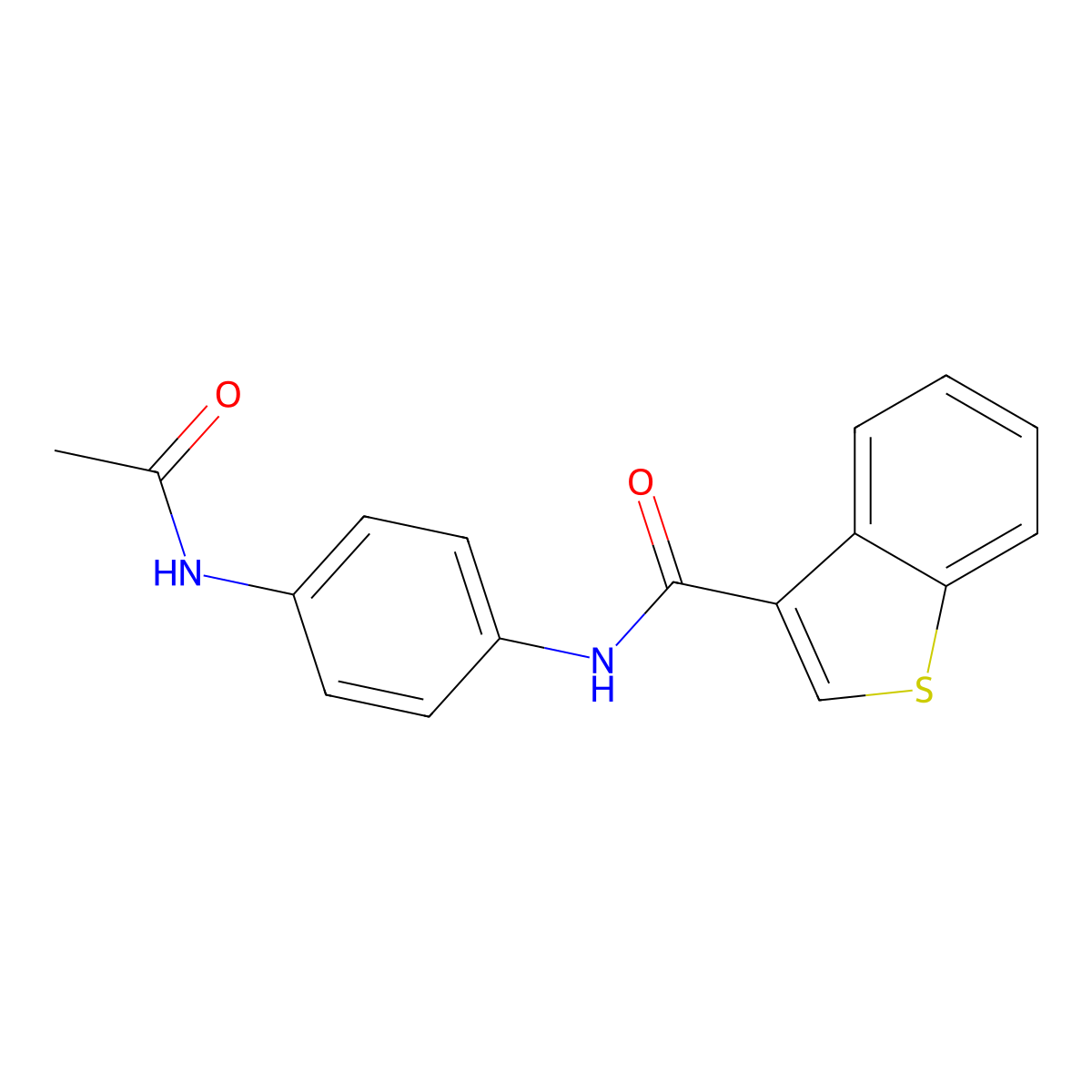 N-(4-acetamidophenyl)-1-benzothiophene-3-carboxamide molecular structure, CAS 496016-50-3
