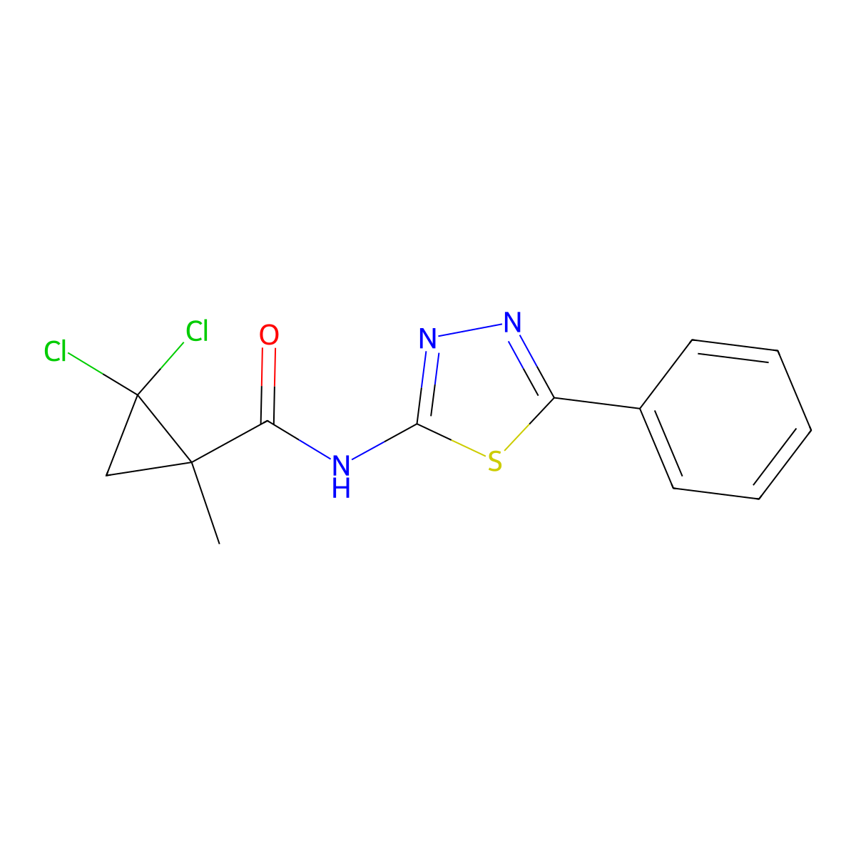 2,2-dichloro-1-methyl-N-(5-phenyl-1,3,4-thiadiazol-2-yl)cyclopropanecarboxamide molecular structure, CAS 496016-63-8