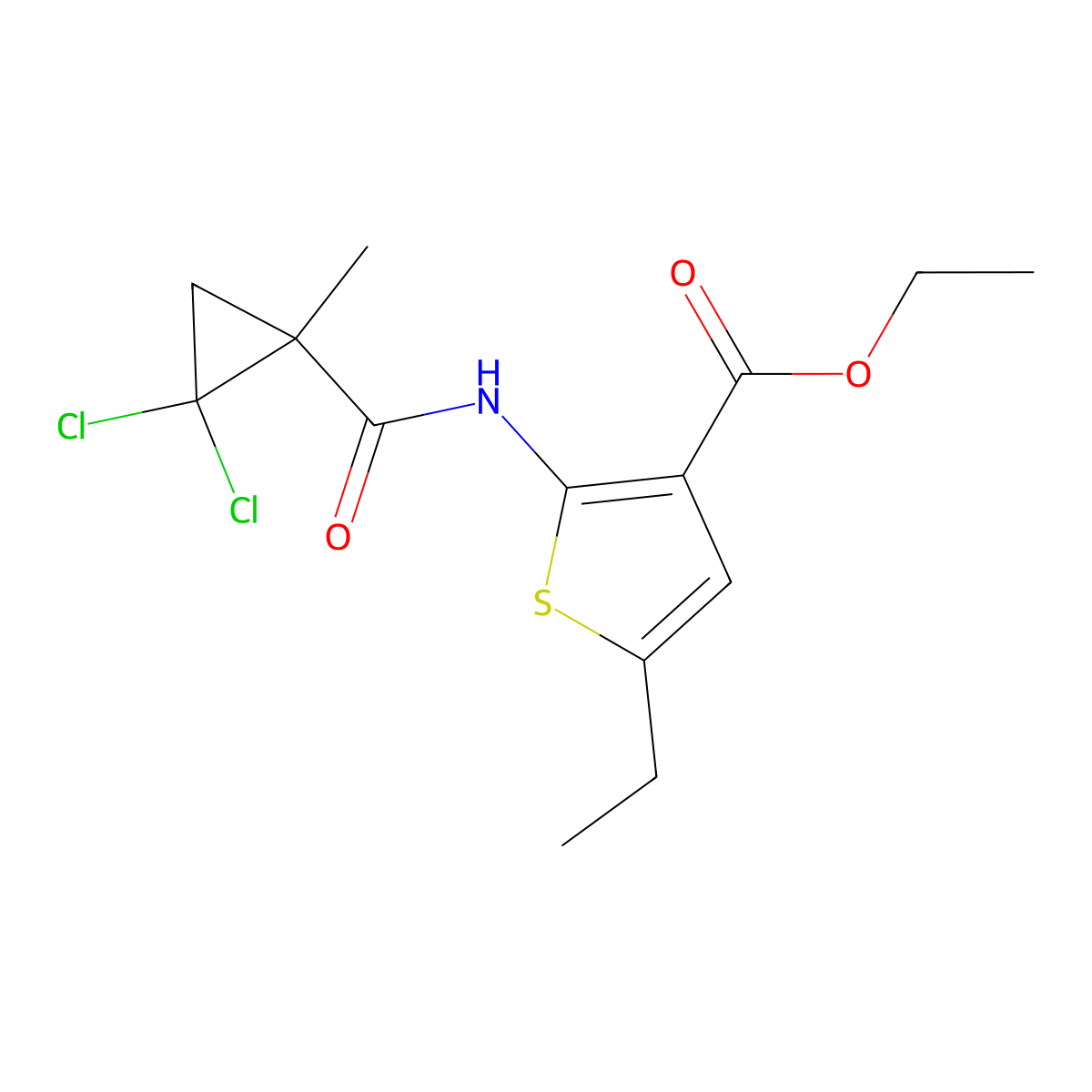 Ethyl 2-[(2,2-dichloro-1-methylcyclopropanecarbonyl)amino]-5-ethylthiophene-3-carboxylate molecular structure, CAS 496016-67-2