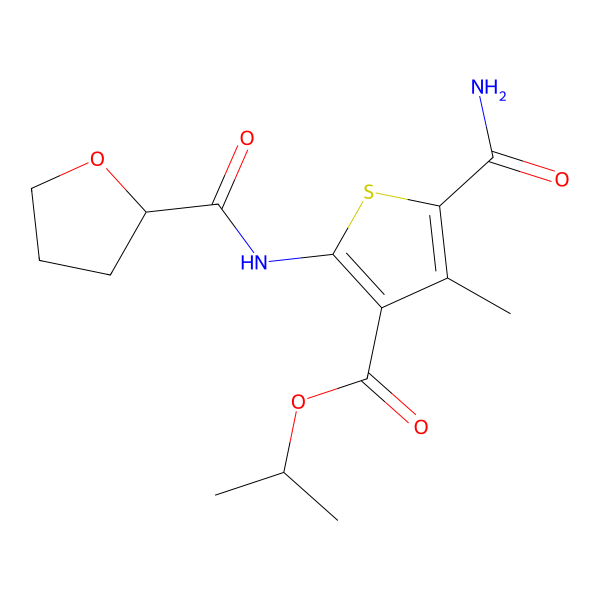 Propan-2-yl 5-carbamoyl-4-methyl-2-[(tetrahydrofuran-2-ylcarbonyl)amino]thiophene-3-carboxylate molecular structure, CAS 496016-77-4